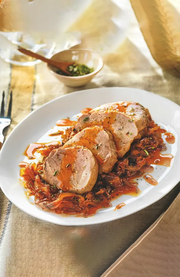 Solomillo con cebolla caramelizada